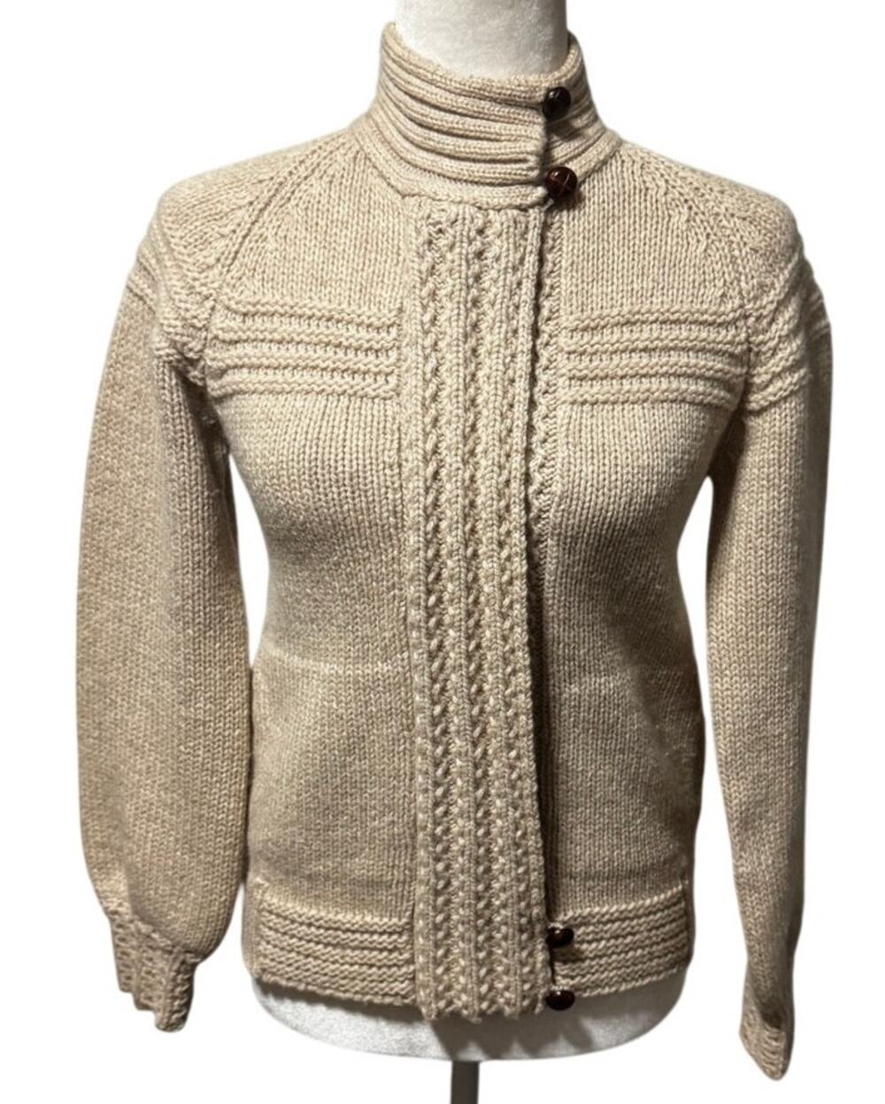 Vintage Peter G's General Stores Pure Wool Cable Knit Zip Cardigan Cream (PM)
